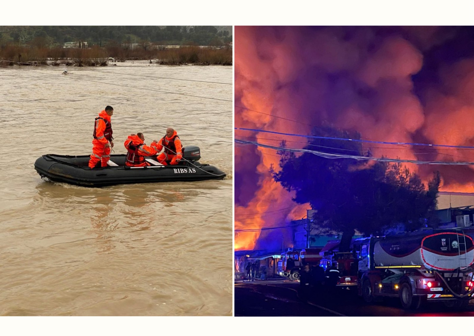 Shqipëria mes ujit dhe flakës: digjemi në “5 Maj”, mbytemi në shi dhe lutemi në heshtje
